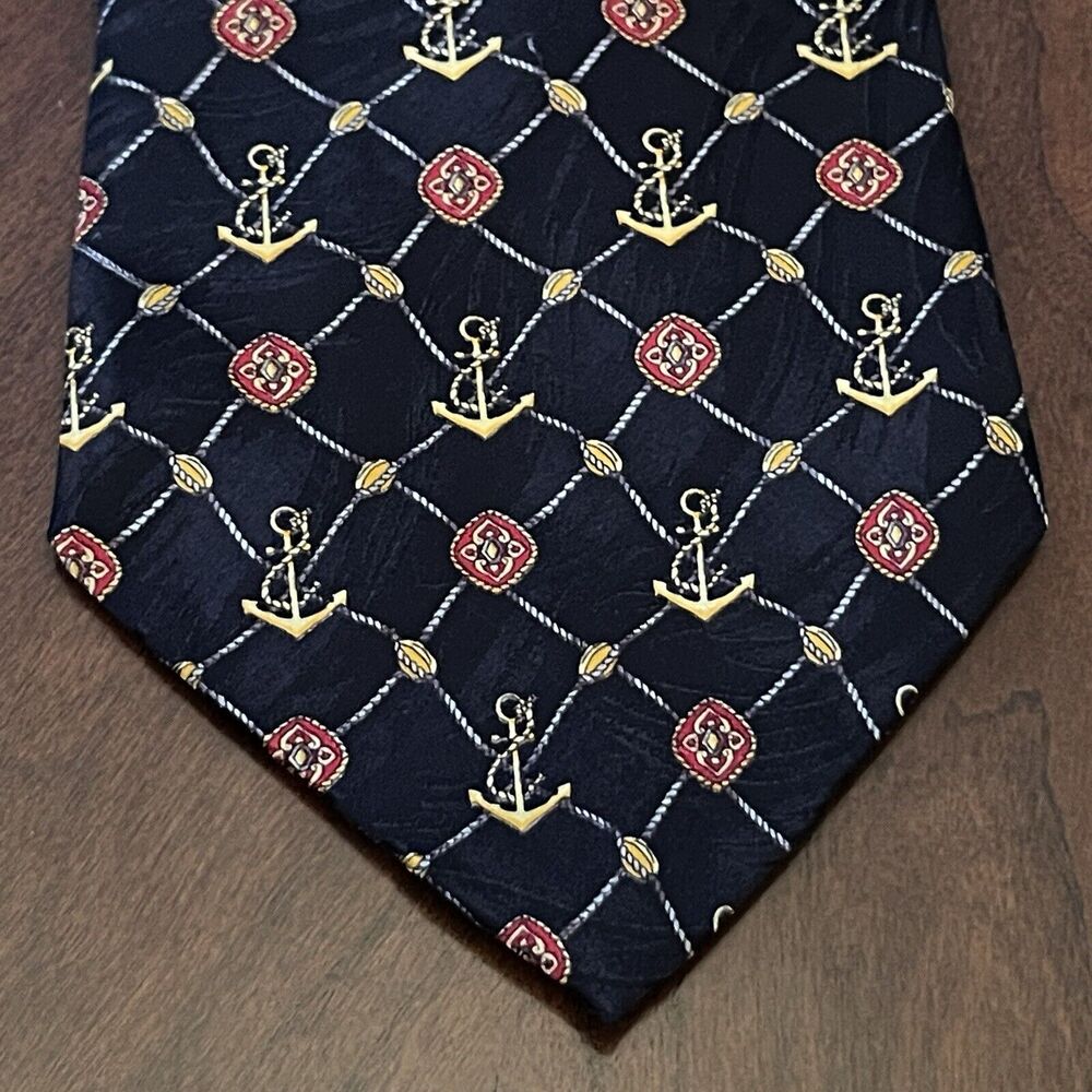 Crooks & Creed London Black Gold Hand Made 100% Silk Men’s Neck Tie Anchor Print